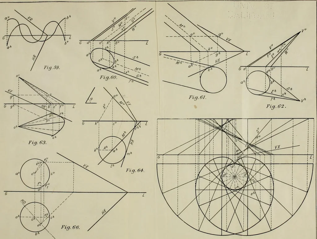 An illustration from Descriptive geometry; with numerous problems and practical applications, 1922, leaf 150