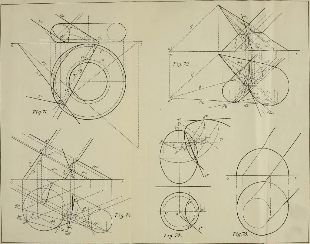 An illustration from Descriptive geometry; with numerous problems and practical applications, 1922, leaf 158