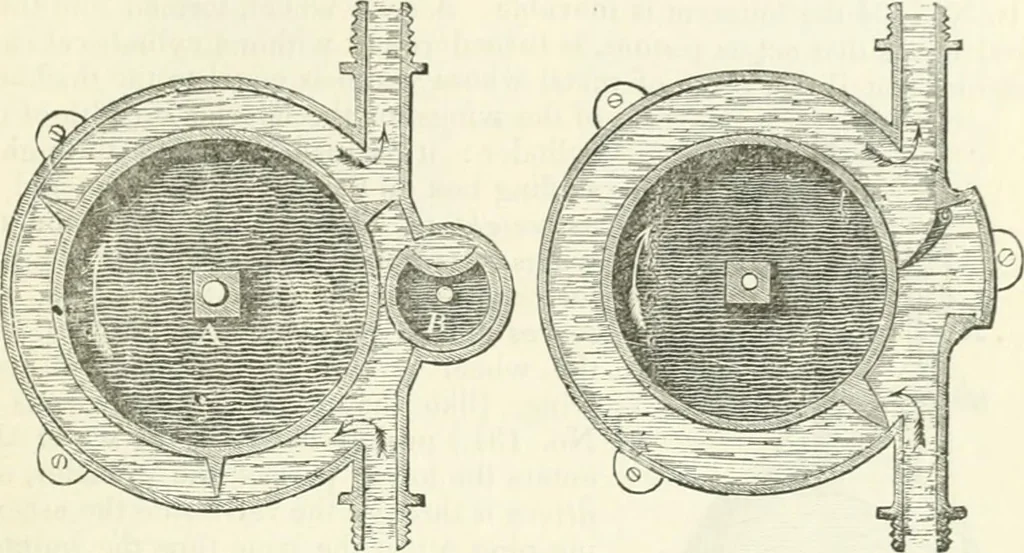 An illustration from A descriptive and historical account of hydraulic and other machines for raising water, ancient and modern : with observations on various subjects connected with the mechanic arts: including the progressive development of the steam engine, 1876, leaf 301