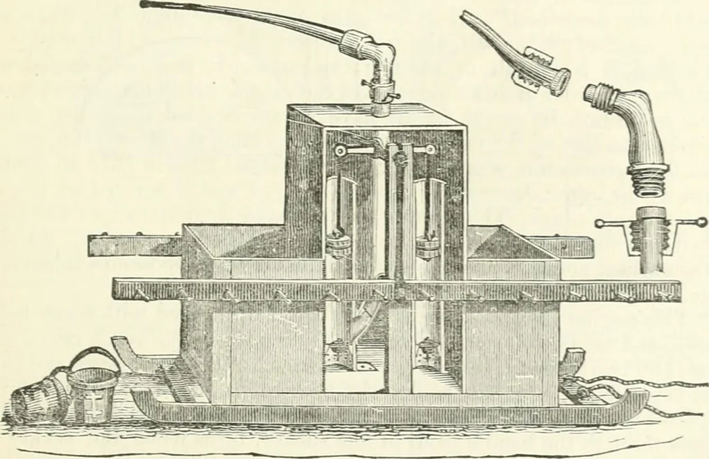 An illustration from A descriptive and historical account of hydraulic and other machines for raising water, ancient and modern : with observations on various subjects connected with the mechanic arts: including the progressive development of the steam engine, 1876, leaf 339