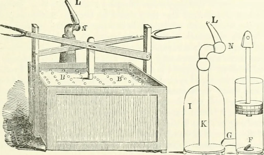 An illustration from A descriptive and historical account of hydraulic and other machines for raising water, ancient and modern : with observations on various subjects connected with the mechanic arts: including the progressive development of the steam engine, 1876, leaf 341