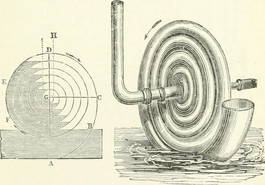 An illustration from A descriptive and historical account of hydraulic and other machines for raising water, ancient and modern : with observations on various subjects connected with the mechanic arts: including the progressive development of the steam engine, 1876, leaf 377