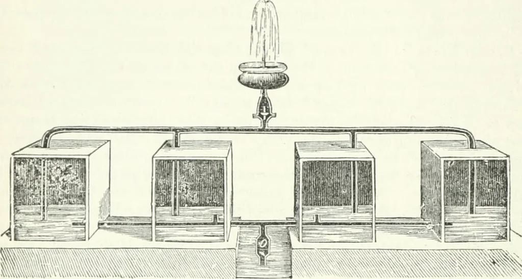 An illustration from A descriptive and historical account of hydraulic and other machines for raising water, ancient and modern : with observations on various subjects connected with the mechanic arts: including the progressive development of the steam engine, 1876, leaf 394
