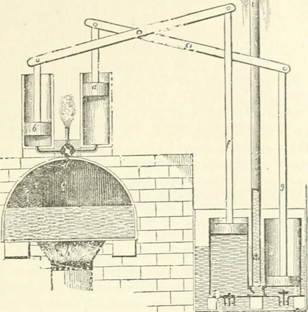 An illustration from A descriptive and historical account of hydraulic and other machines for raising water, ancient and modern : with observations on various subjects connected with the mechanic arts: including the progressive development of the steam engine, 1876, leaf 483