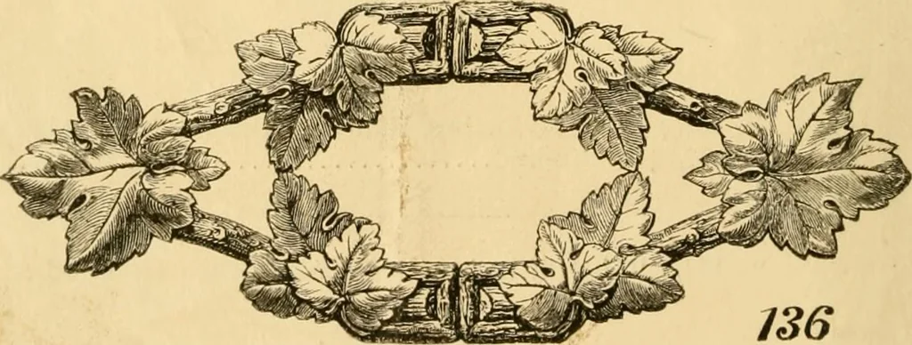 An illustration from Descriptive price list of patented artificial wood ornaments, for furniture manufacturers, architects, builders, interior decorators, stair builders, car builders, organ manufacturers, steamboat builders, etc. etc., 1871, leaf 15