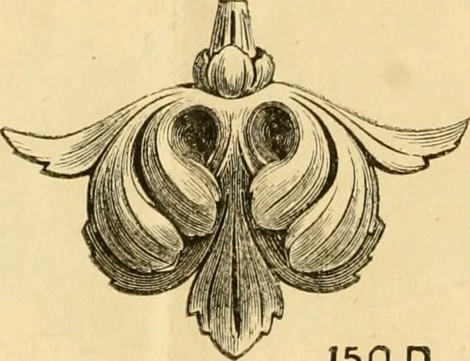 An illustration from Descriptive price list of patented artificial wood ornaments, for furniture manufacturers, architects, builders, interior decorators, stair builders, car builders, organ manufacturers, steamboat builders, etc. etc., 1871, leaf 17