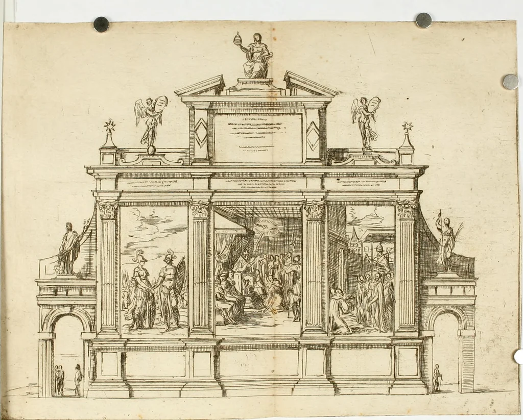 An illustration from Descrittione de gli apparati fatti in Bologna per la venvta di n. s. papa Clemente VIII. Con gli disegni de gli archi, statue, & pitture. Dedicata a gli ill.mi sig. del reggimento di Bologna, 1598, leaf 25