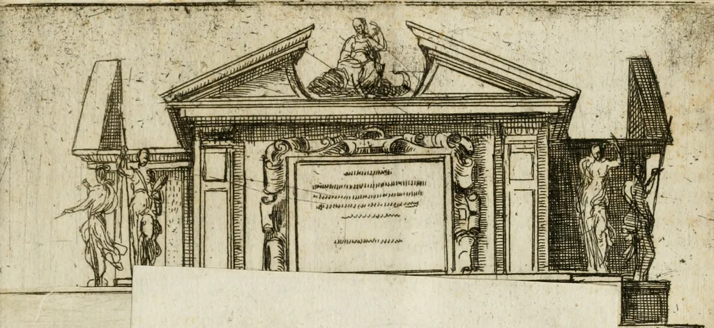 An illustration from Descrittione de gli apparati fatti in Bologna per la venvta di n. s. papa Clemente VIII. Con gli disegni de gli archi, statue, & pitture. Dedicata a gli ill.mi sig. del reggimento di Bologna, 1598, leaf 28