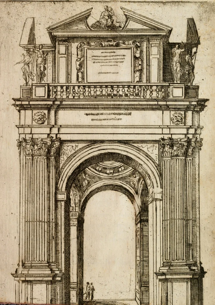 An illustration from Descrittione de gli apparati fatti in Bologna per la venvta di n. s. papa Clemente VIII. Con gli disegni de gli archi, statue, & pitture. Dedicata a gli ill.mi sig. del reggimento di Bologna, 1598, leaf 30