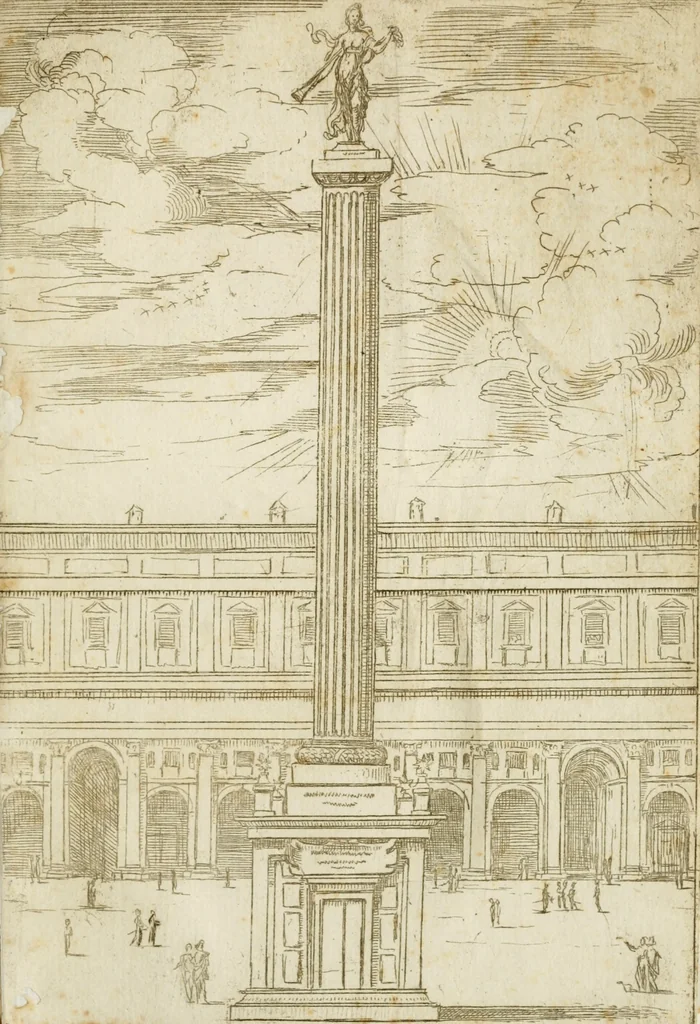 An illustration from Descrittione de gli apparati fatti in Bologna per la venvta di n. s. papa Clemente VIII. Con gli disegni de gli archi, statue, & pitture. Dedicata a gli ill.mi sig. del reggimento di Bologna, 1598, leaf 34