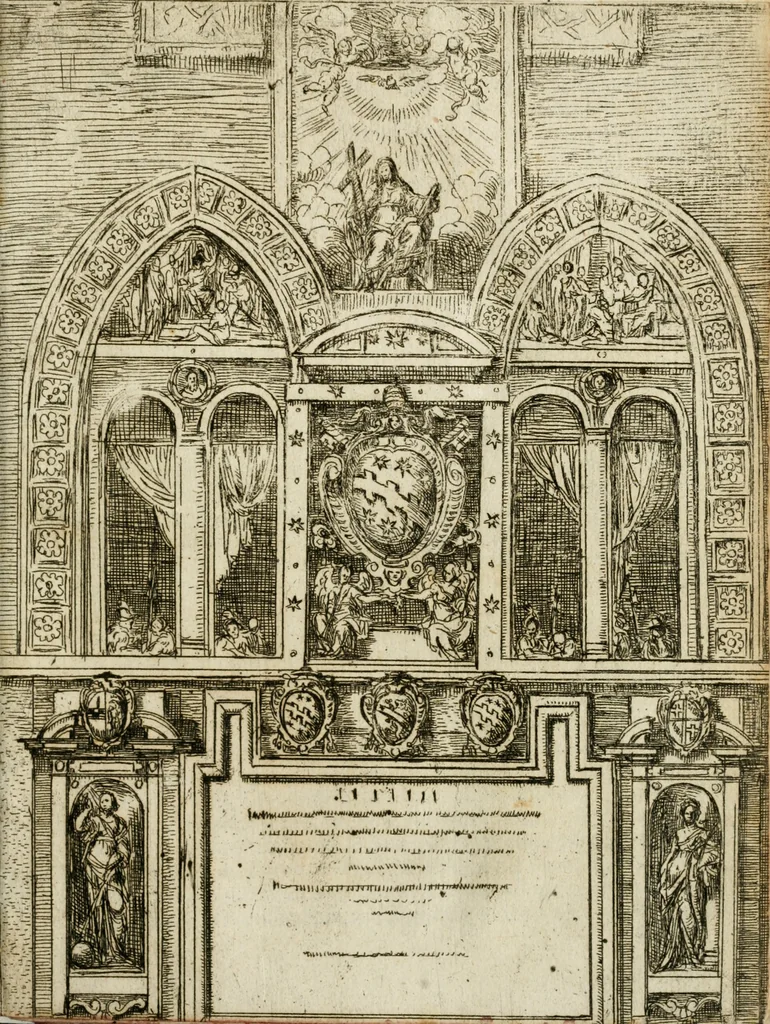An illustration from Descrittione de gli apparati fatti in Bologna per la venvta di n. s. papa Clemente VIII. Con gli disegni de gli archi, statue, & pitture. Dedicata a gli ill.mi sig. del reggimento di Bologna, 1598, leaf 8