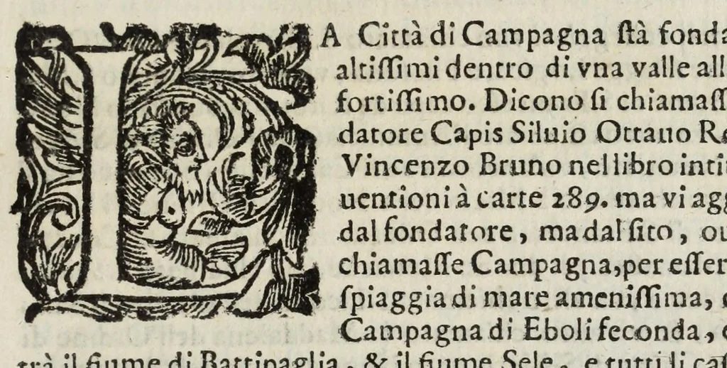 An illustration from Descrittione del Regno di Napoli : diuiso in dodeci prouincie, nella quale con breuità si tratta della fedelissima città di Napoli, e dele cose più notabili di essa, e delle città e terre più illustri del Regno, con le famiglie nobili, non solo di quella, ma dell'altre città di esso Regno : con i vescouadi, & arciuescouadi, e santi, che sono in esso ..., 1671, leaf 147