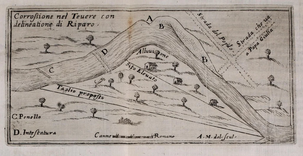 An illustration from Descrittione di diuersi ponti esistenti sopra li fiumi Nera e Teuere, con vn discorso particolare della nauigatione da Perugia a Roma, 1676, leaf 68