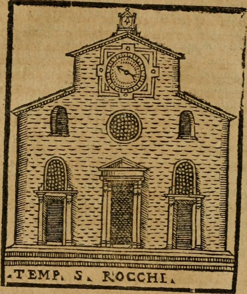An illustration from Descrittione di Roma antica e moderna : nella quale si contengono chiese, monasterij, hospedali, compagnie, collegij e seminarij, tempij, teatri, anfiteatri, naumachie, cerchi, fori, curie, palazzi, e statue, librerie, musei, pitture, sculture, & i nomi de gli artefici : indice de'sommi pontefici, imperatori e duchi : con due copiosissime tauole, 1643, leaf 111