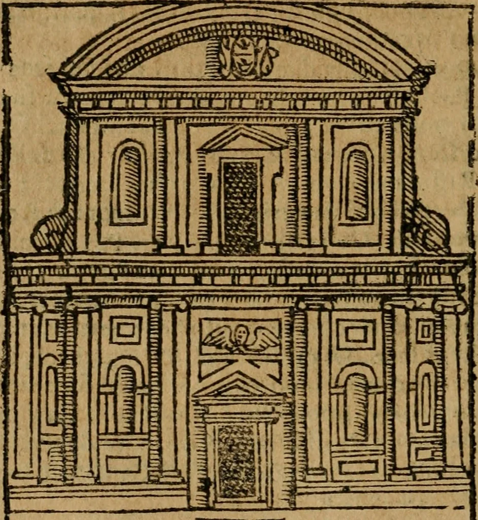 An illustration from Descrittione di Roma antica e moderna : nella quale si contengono chiese, monasterij, hospedali, compagnie, collegij e seminarij, tempij, teatri, anfiteatri, naumachie, cerchi, fori, curie, palazzi, e statue, librerie, musei, pitture, sculture, & i nomi de gli artefici : indice de'sommi pontefici, imperatori e duchi : con due copiosissime tauole, 1643, leaf 123