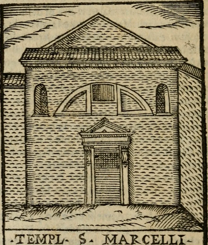 An illustration from Descrittione di Roma antica e moderna : nella quale si contengono chiese, monasterij, hospedali, compagnie, collegij e seminarij, tempij, teatri, anfiteatri, naumachie, cerchi, fori, curie, palazzi, e statue, librerie, musei, pitture, sculture, & i nomi de gli artefici : indice de'sommi pontefici, imperatori e duchi : con due copiosissime tauole, 1643, leaf 139