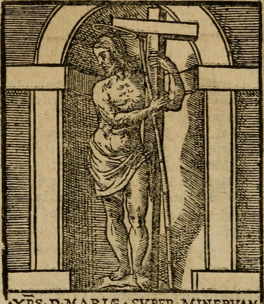 An illustration from Descrittione di Roma antica e moderna : nella quale si contengono chiese, monasterij, hospedali, compagnie, collegij e seminarij, tempij, teatri, anfiteatri, naumachie, cerchi, fori, curie, palazzi, e statue, librerie, musei, pitture, sculture, & i nomi de gli artefici : indice de'sommi pontefici, imperatori e duchi : con due copiosissime tauole, 1643, leaf 175