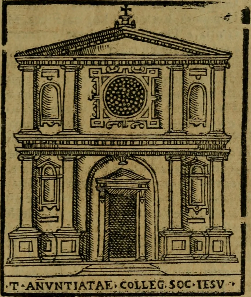 An illustration from Descrittione di Roma antica e moderna : nella quale si contengono chiese, monasterij, hospedali, compagnie, collegij e seminarij, tempij, teatri, anfiteatri, naumachie, cerchi, fori, curie, palazzi, e statue, librerie, musei, pitture, sculture, & i nomi de gli artefici : indice de'sommi pontefici, imperatori e duchi : con due copiosissime tauole, 1643, leaf 176