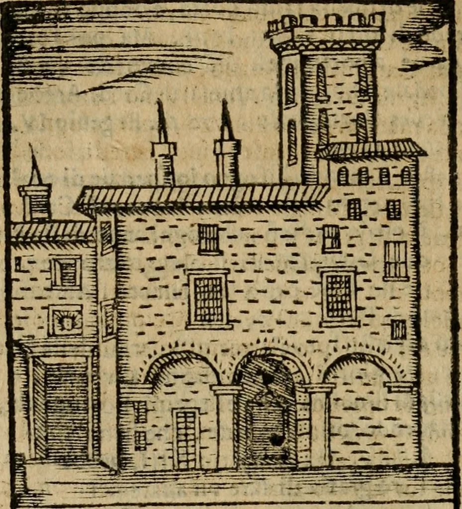 An illustration from Descrittione di Roma antica e moderna : nella quale si contengono chiese, monasterij, hospedali, compagnie, collegij e seminarij, tempij, teatri, anfiteatri, naumachie, cerchi, fori, curie, palazzi, e statue, librerie, musei, pitture, sculture, & i nomi de gli artefici : indice de'sommi pontefici, imperatori e duchi : con due copiosissime tauole, 1643, leaf 199