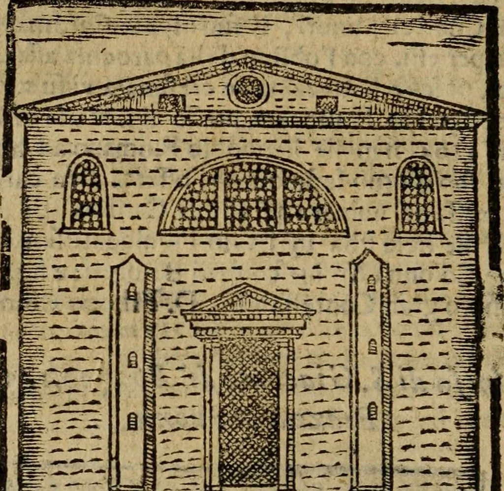An illustration from Descrittione di Roma antica e moderna : nella quale si contengono chiese, monasterij, hospedali, compagnie, collegij e seminarij, tempij, teatri, anfiteatri, naumachie, cerchi, fori, curie, palazzi, e statue, librerie, musei, pitture, sculture, & i nomi de gli artefici : indice de'sommi pontefici, imperatori e duchi : con due copiosissime tauole, 1643, leaf 205