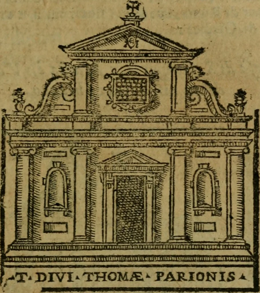 An illustration from Descrittione di Roma antica e moderna : nella quale si contengono chiese, monasterij, hospedali, compagnie, collegij e seminarij, tempij, teatri, anfiteatri, naumachie, cerchi, fori, curie, palazzi, e statue, librerie, musei, pitture, sculture, & i nomi de gli artefici : indice de'sommi pontefici, imperatori e duchi : con due copiosissime tauole, 1643, leaf 214