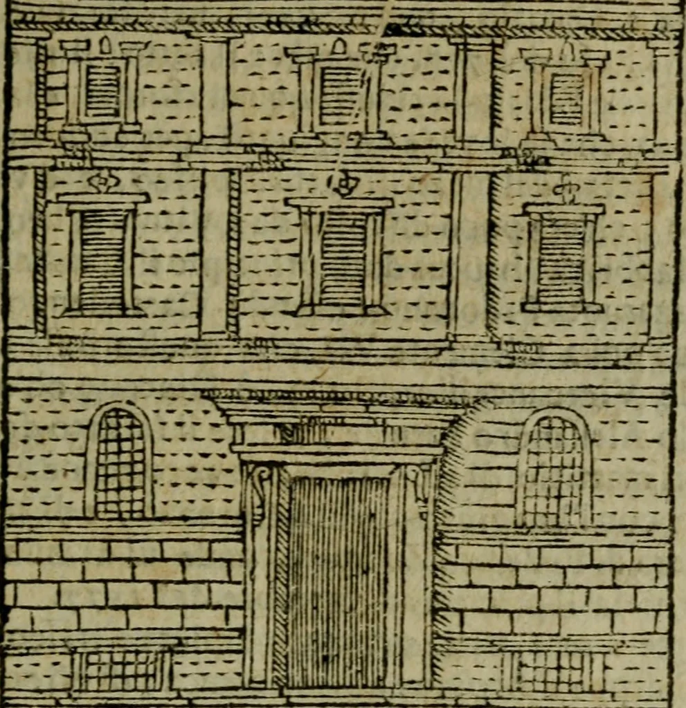 An illustration from Descrittione di Roma antica e moderna : nella quale si contengono chiese, monasterij, hospedali, compagnie, collegij e seminarij, tempij, teatri, anfiteatri, naumachie, cerchi, fori, curie, palazzi, e statue, librerie, musei, pitture, sculture, & i nomi de gli artefici : indice de'sommi pontefici, imperatori e duchi : con due copiosissime tauole, 1643, leaf 240