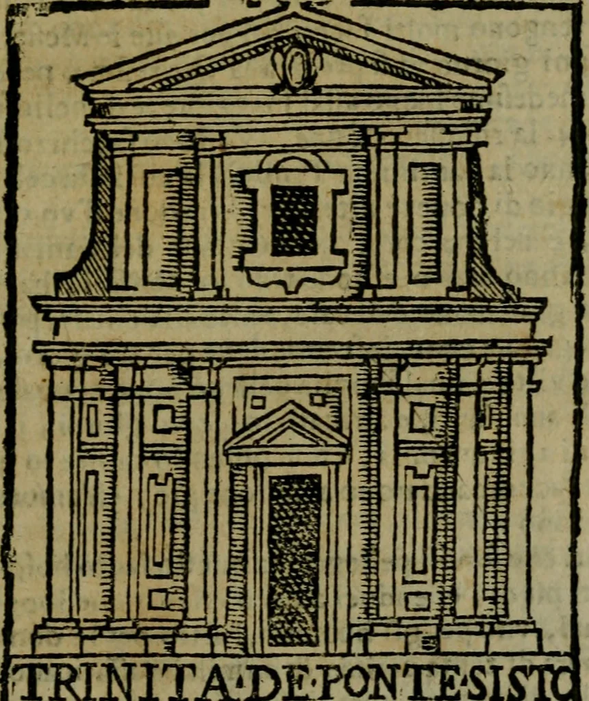 An illustration from Descrittione di Roma antica e moderna : nella quale si contengono chiese, monasterij, hospedali, compagnie, collegij e seminarij, tempij, teatri, anfiteatri, naumachie, cerchi, fori, curie, palazzi, e statue, librerie, musei, pitture, sculture, & i nomi de gli artefici : indice de'sommi pontefici, imperatori e duchi : con due copiosissime tauole, 1643, leaf 246