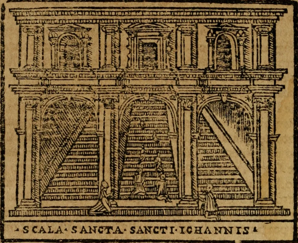 An illustration from Descrittione di Roma antica e moderna : nella quale si contengono chiese, monasterij, hospedali, compagnie, collegij e seminarij, tempij, teatri, anfiteatri, naumachie, cerchi, fori, curie, palazzi, e statue, librerie, musei, pitture, sculture, & i nomi de gli artefici : indice de'sommi pontefici, imperatori e duchi : con due copiosissime tauole, 1643, leaf 25