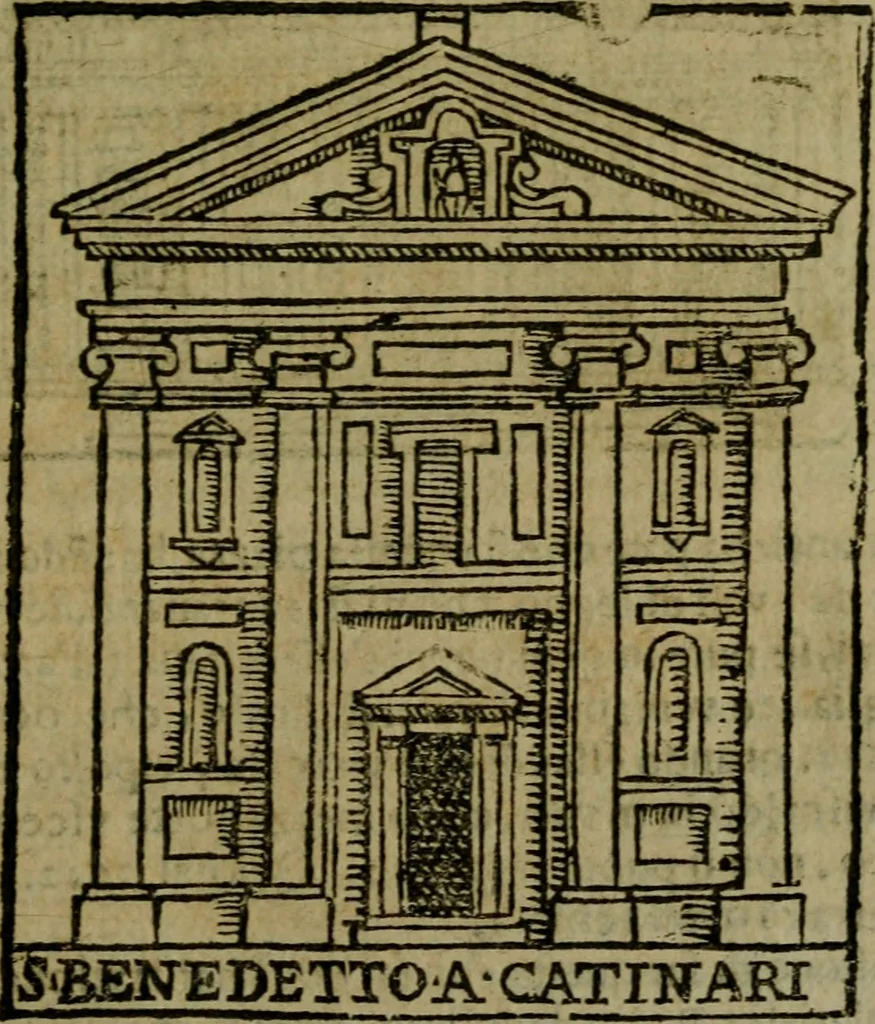 An illustration from Descrittione di Roma antica e moderna : nella quale si contengono chiese, monasterij, hospedali, compagnie, collegij e seminarij, tempij, teatri, anfiteatri, naumachie, cerchi, fori, curie, palazzi, e statue, librerie, musei, pitture, sculture, & i nomi de gli artefici : indice de'sommi pontefici, imperatori e duchi : con due copiosissime tauole, 1643, leaf 260