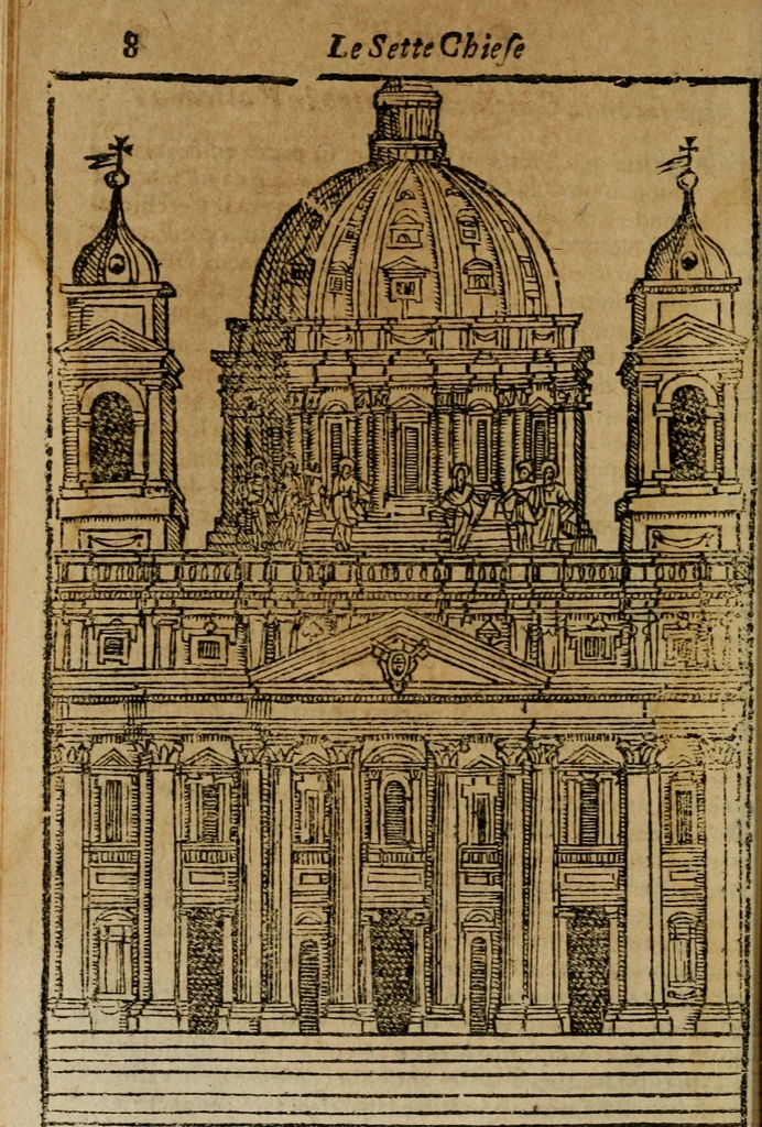 An illustration from Descrittione di Roma antica e moderna : nella quale si contengono chiese, monasterij, hospedali, compagnie, collegij e seminarij, tempij, teatri, anfiteatri, naumachie, cerchi, fori, curie, palazzi, e statue, librerie, musei, pitture, sculture, & i nomi de gli artefici : indice de'sommi pontefici, imperatori e duchi : con due copiosissime tauole, 1643, leaf 29