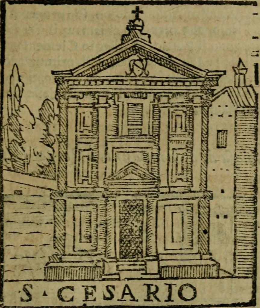 An illustration from Descrittione di Roma antica e moderna : nella quale si contengono chiese, monasterij, hospedali, compagnie, collegij e seminarij, tempij, teatri, anfiteatri, naumachie, cerchi, fori, curie, palazzi, e statue, librerie, musei, pitture, sculture, & i nomi de gli artefici : indice de'sommi pontefici, imperatori e duchi : con due copiosissime tauole, 1643, leaf 310