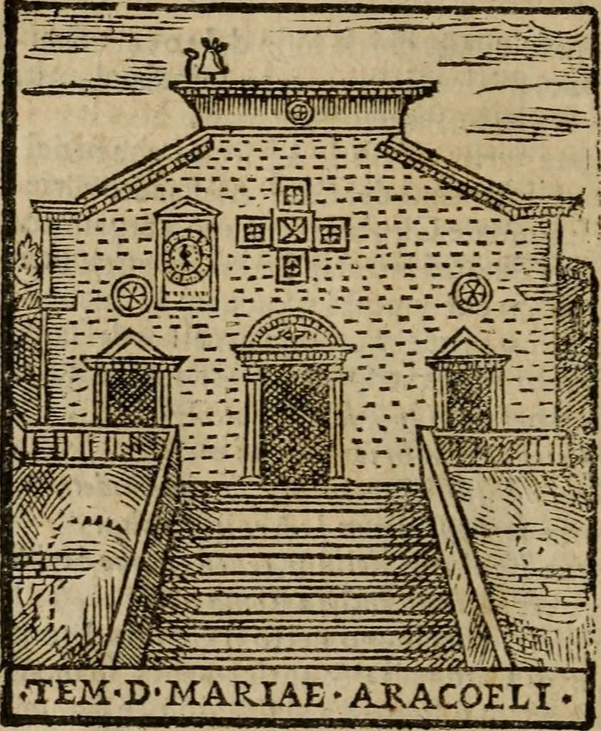 An illustration from Descrittione di Roma antica e moderna : nella quale si contengono chiese, monasterij, hospedali, compagnie, collegij e seminarij, tempij, teatri, anfiteatri, naumachie, cerchi, fori, curie, palazzi, e statue, librerie, musei, pitture, sculture, & i nomi de gli artefici : indice de'sommi pontefici, imperatori e duchi : con due copiosissime tauole, 1643, leaf 313