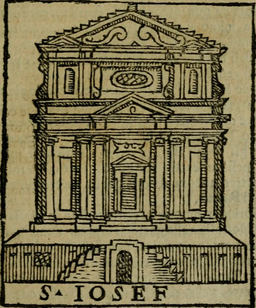 An illustration from Descrittione di Roma antica e moderna : nella quale si contengono chiese, monasterij, hospedali, compagnie, collegij e seminarij, tempij, teatri, anfiteatri, naumachie, cerchi, fori, curie, palazzi, e statue, librerie, musei, pitture, sculture, & i nomi de gli artefici : indice de'sommi pontefici, imperatori e duchi : con due copiosissime tauole, 1643, leaf 316