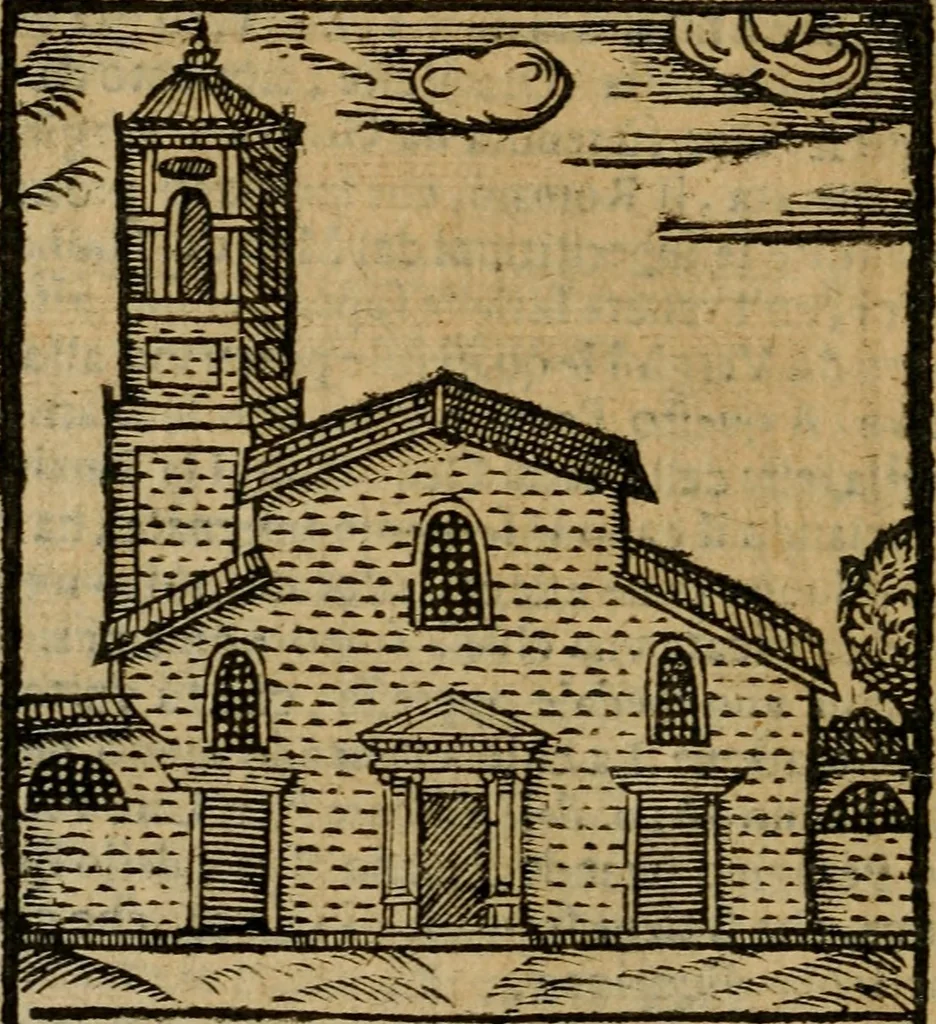 An illustration from Descrittione di Roma antica e moderna : nella quale si contengono chiese, monasterij, hospedali, compagnie, collegij e seminarij, tempij, teatri, anfiteatri, naumachie, cerchi, fori, curie, palazzi, e statue, librerie, musei, pitture, sculture, & i nomi de gli artefici : indice de'sommi pontefici, imperatori e duchi : con due copiosissime tauole, 1643, leaf 331