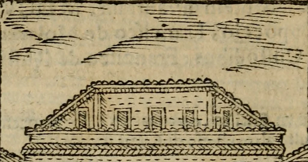 An illustration from Descrittione di Roma antica e moderna : nella quale si contengono chiese, monasterij, hospedali, compagnie, collegij e seminarij, tempij, teatri, anfiteatri, naumachie, cerchi, fori, curie, palazzi, e statue, librerie, musei, pitture, sculture, & i nomi de gli artefici : indice de'sommi pontefici, imperatori e duchi : con due copiosissime tauole, 1643, leaf 355