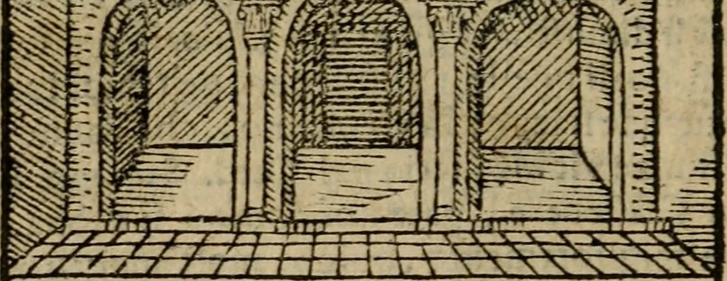 An illustration from Descrittione di Roma antica e moderna : nella quale si contengono chiese, monasterij, hospedali, compagnie, collegij e seminarij, tempij, teatri, anfiteatri, naumachie, cerchi, fori, curie, palazzi, e statue, librerie, musei, pitture, sculture, & i nomi de gli artefici : indice de'sommi pontefici, imperatori e duchi : con due copiosissime tauole, 1643, leaf 355