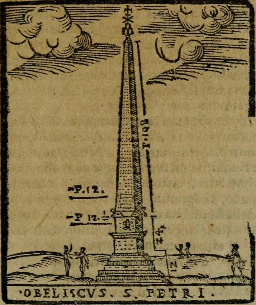 An illustration from Descrittione di Roma antica e moderna : nella quale si contengono chiese, monasterij, hospedali, compagnie, collegij e seminarij, tempij, teatri, anfiteatri, naumachie, cerchi, fori, curie, palazzi, e statue, librerie, musei, pitture, sculture, & i nomi de gli artefici : indice de'sommi pontefici, imperatori e duchi : con due copiosissime tauole, 1643, leaf 36