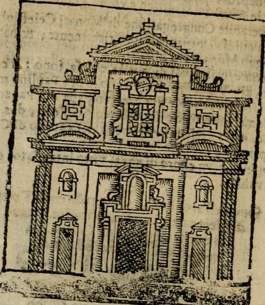 An illustration from Descrittione di Roma antica e moderna : nella quale si contengono chiese, monasterij, hospedali, compagnie, collegij e seminarij, tempij, teatri, anfiteatri, naumachie, cerchi, fori, curie, palazzi, e statue, librerie, musei, pitture, sculture, & i nomi de gli artefici : indice de'sommi pontefici, imperatori e duchi : con due copiosissime tauole, 1643, leaf 363