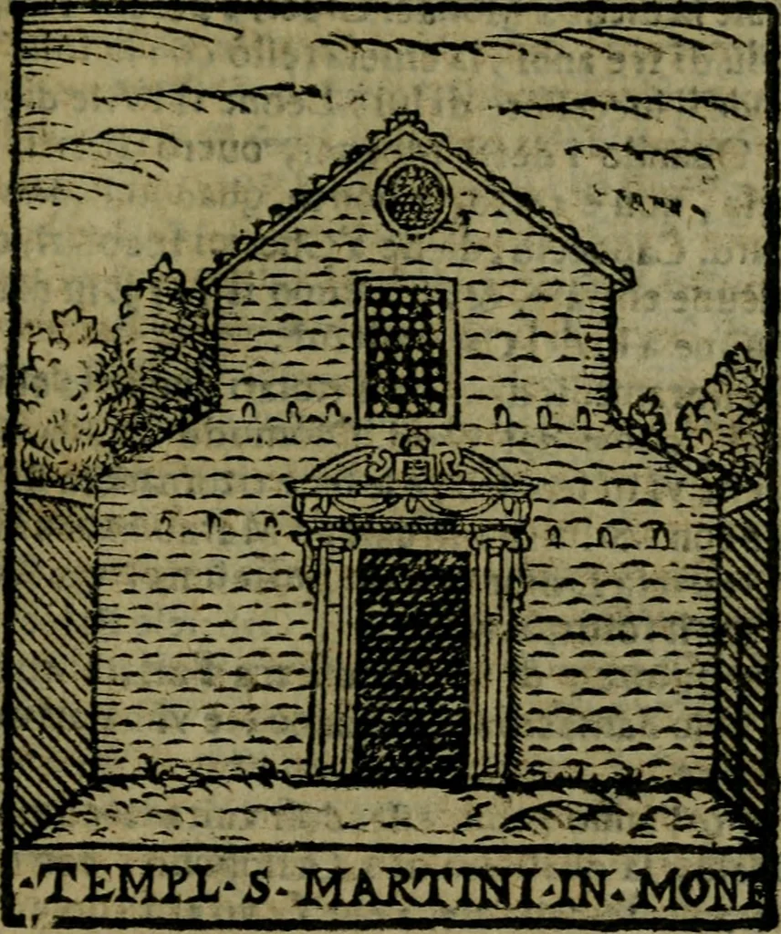 An illustration from Descrittione di Roma antica e moderna : nella quale si contengono chiese, monasterij, hospedali, compagnie, collegij e seminarij, tempij, teatri, anfiteatri, naumachie, cerchi, fori, curie, palazzi, e statue, librerie, musei, pitture, sculture, & i nomi de gli artefici : indice de'sommi pontefici, imperatori e duchi : con due copiosissime tauole, 1643, leaf 368
