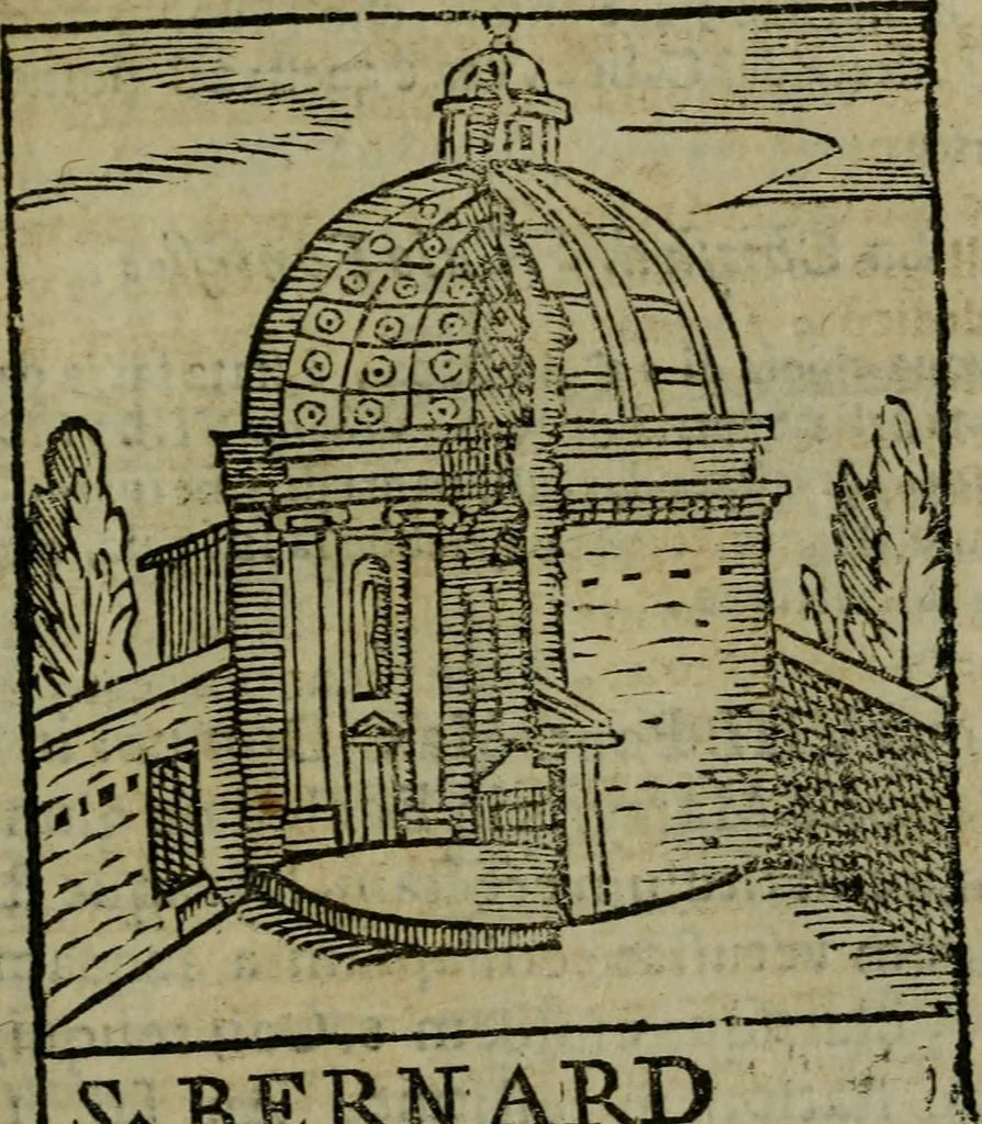 An illustration from Descrittione di Roma antica e moderna : nella quale si contengono chiese, monasterij, hospedali, compagnie, collegij e seminarij, tempij, teatri, anfiteatri, naumachie, cerchi, fori, curie, palazzi, e statue, librerie, musei, pitture, sculture, & i nomi de gli artefici : indice de'sommi pontefici, imperatori e duchi : con due copiosissime tauole, 1643, leaf 388