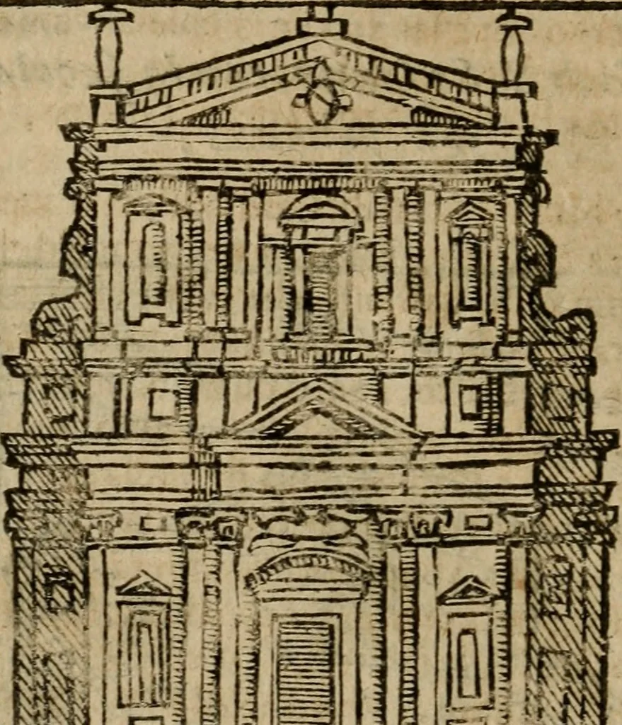 An illustration from Descrittione di Roma antica e moderna : nella quale si contengono chiese, monasterij, hospedali, compagnie, collegij e seminarij, tempij, teatri, anfiteatri, naumachie, cerchi, fori, curie, palazzi, e statue, librerie, musei, pitture, sculture, & i nomi de gli artefici : indice de'sommi pontefici, imperatori e duchi : con due copiosissime tauole, 1643, leaf 391