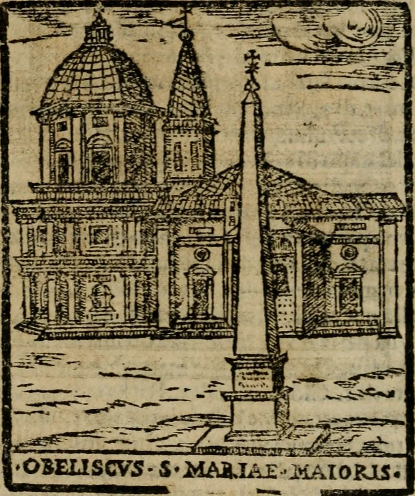 An illustration from Descrittione di Roma antica e moderna : nella quale si contengono chiese, monasterij, hospedali, compagnie, collegij e seminarij, tempij, teatri, anfiteatri, naumachie, cerchi, fori, curie, palazzi, e statue, librerie, musei, pitture, sculture, & i nomi de gli artefici : indice de'sommi pontefici, imperatori e duchi : con due copiosissime tauole, 1643, leaf 45