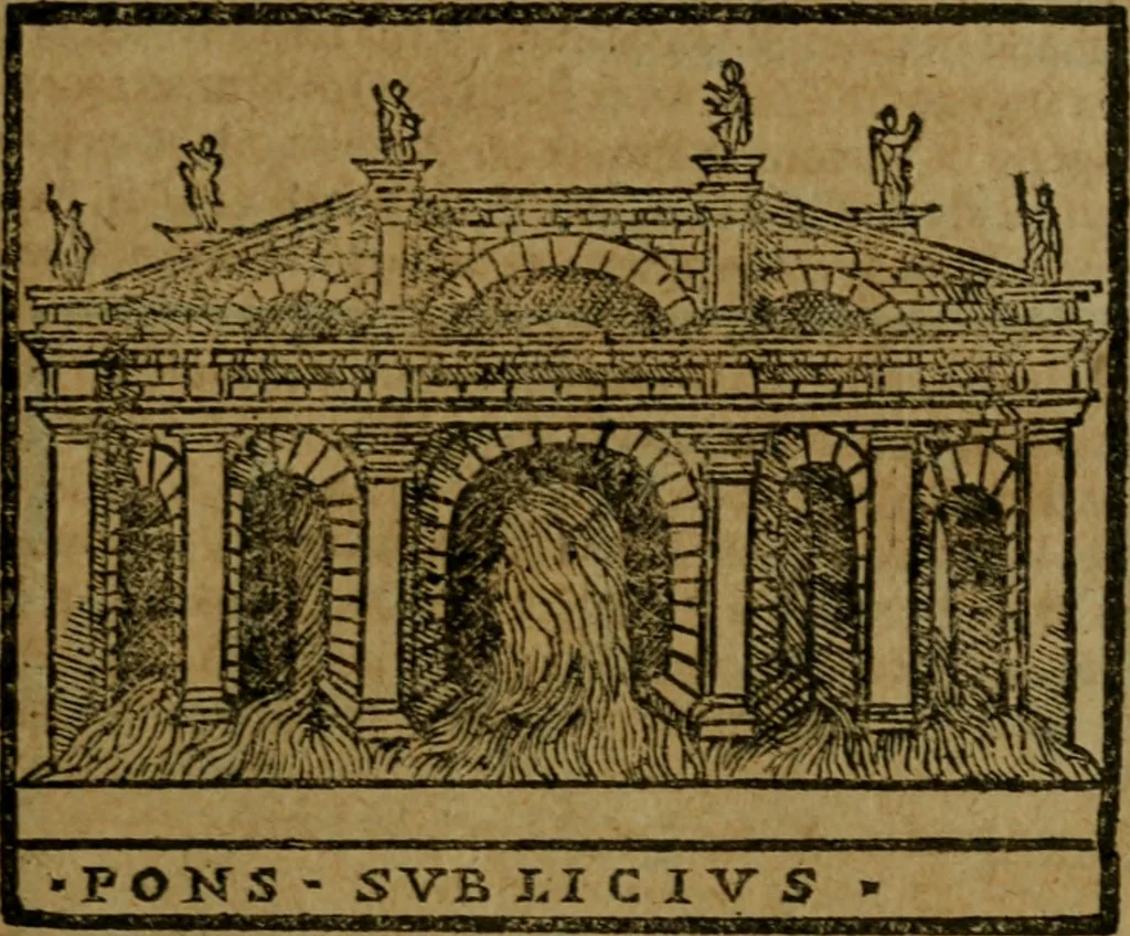 An illustration from Descrittione di Roma antica e moderna : nella quale si contengono chiese, monasterij, hospedali, compagnie, collegij e seminarij, tempij, teatri, anfiteatri, naumachie, cerchi, fori, curie, palazzi, e statue, librerie, musei, pitture, sculture, & i nomi de gli artefici : indice de'sommi pontefici, imperatori e duchi : con due copiosissime tauole, 1643, leaf 458