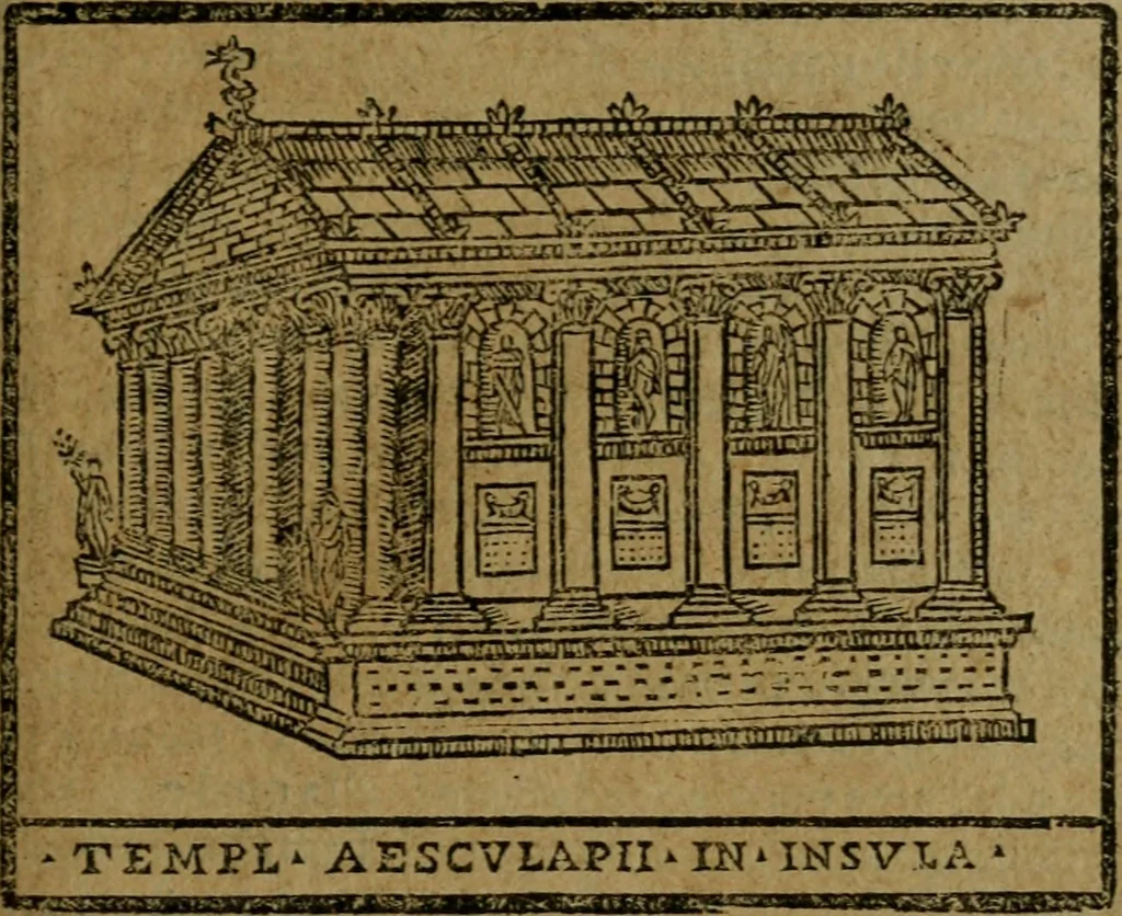 An illustration from Descrittione di Roma antica e moderna : nella quale si contengono chiese, monasterij, hospedali, compagnie, collegij e seminarij, tempij, teatri, anfiteatri, naumachie, cerchi, fori, curie, palazzi, e statue, librerie, musei, pitture, sculture, & i nomi de gli artefici : indice de'sommi pontefici, imperatori e duchi : con due copiosissime tauole, 1643, leaf 466