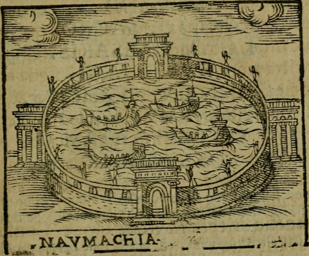An illustration from Descrittione di Roma antica e moderna : nella quale si contengono chiese, monasterij, hospedali, compagnie, collegij e seminarij, tempij, teatri, anfiteatri, naumachie, cerchi, fori, curie, palazzi, e statue, librerie, musei, pitture, sculture, & i nomi de gli artefici : indice de'sommi pontefici, imperatori e duchi : con due copiosissime tauole, 1643, leaf 492