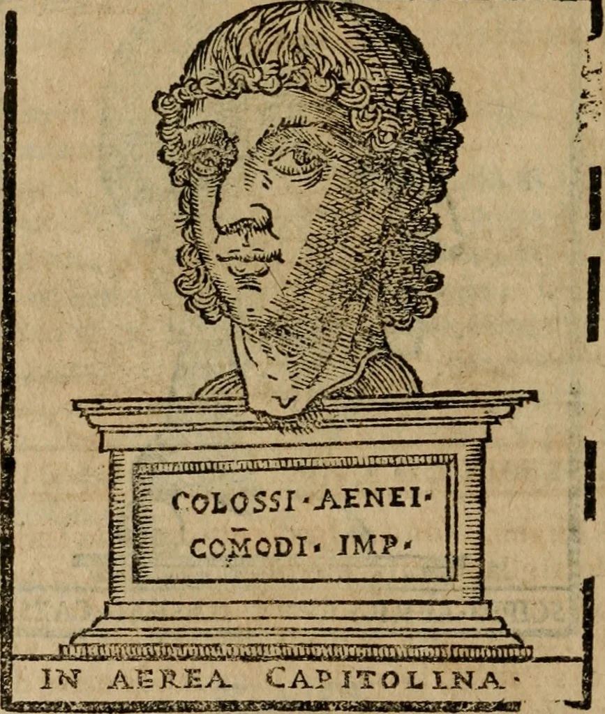 An illustration from Descrittione di Roma antica e moderna : nella quale si contengono chiese, monasterij, hospedali, compagnie, collegij e seminarij, tempij, teatri, anfiteatri, naumachie, cerchi, fori, curie, palazzi, e statue, librerie, musei, pitture, sculture, & i nomi de gli artefici : indice de'sommi pontefici, imperatori e duchi : con due copiosissime tauole, 1643, leaf 553