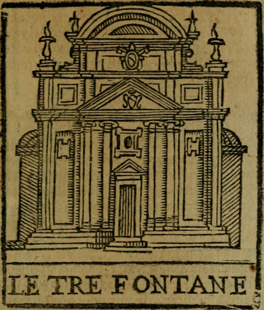 An illustration from Descrittione di Roma antica e moderna : nella quale si contengono chiese, monasterij, hospedali, compagnie, collegij e seminarij, tempij, teatri, anfiteatri, naumachie, cerchi, fori, curie, palazzi, e statue, librerie, musei, pitture, sculture, & i nomi de gli artefici : indice de'sommi pontefici, imperatori e duchi : con due copiosissime tauole, 1643, leaf 56