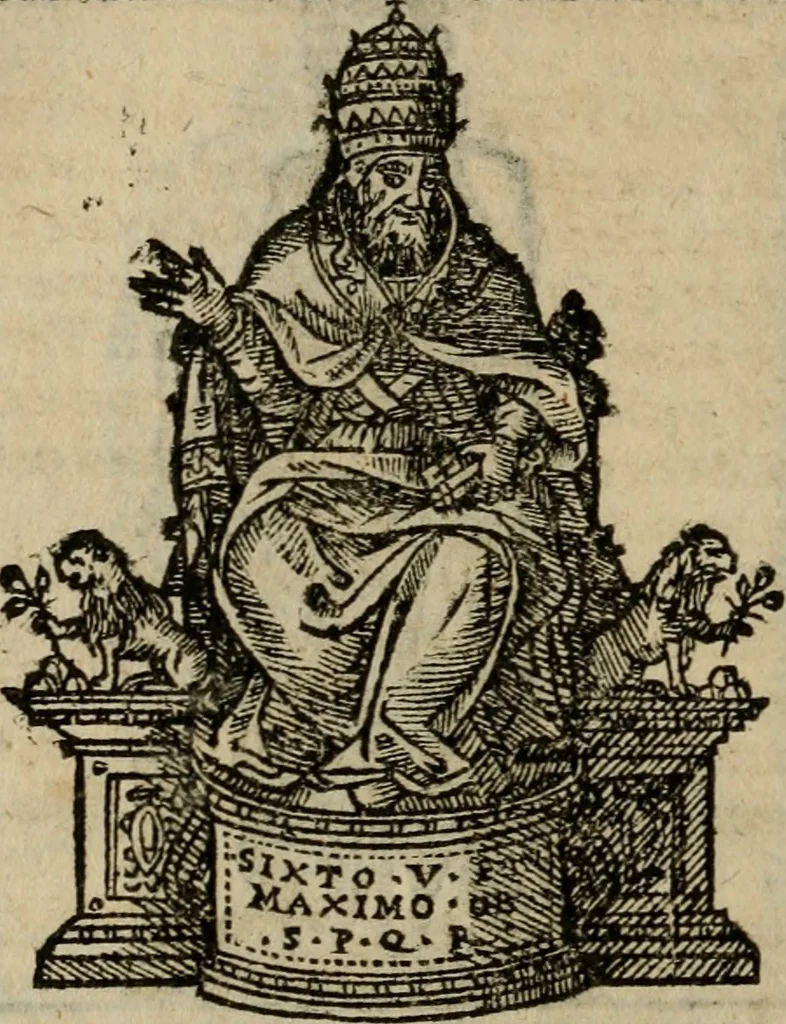 An illustration from Descrittione di Roma antica e moderna : nella quale si contengono chiese, monasterij, hospedali, compagnie, collegij e seminarij, tempij, teatri, anfiteatri, naumachie, cerchi, fori, curie, palazzi, e statue, librerie, musei, pitture, sculture, & i nomi de gli artefici : indice de'sommi pontefici, imperatori e duchi : con due copiosissime tauole, 1643, leaf 579