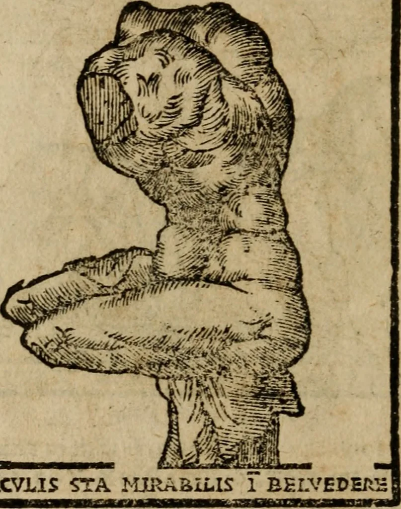 An illustration from Descrittione di Roma antica e moderna : nella quale si contengono chiese, monasterij, hospedali, compagnie, collegij e seminarij, tempij, teatri, anfiteatri, naumachie, cerchi, fori, curie, palazzi, e statue, librerie, musei, pitture, sculture, & i nomi de gli artefici : indice de'sommi pontefici, imperatori e duchi : con due copiosissime tauole, 1643, leaf 583