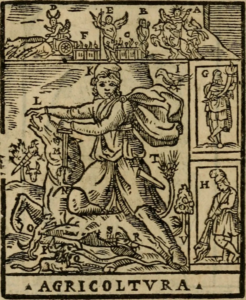 An illustration from Descrittione di Roma antica e moderna : nella quale si contengono chiese, monasterij, hospedali, compagnie, collegij e seminarij, tempij, teatri, anfiteatri, naumachie, cerchi, fori, curie, palazzi, e statue, librerie, musei, pitture, sculture, & i nomi de gli artefici : indice de'sommi pontefici, imperatori e duchi : con due copiosissime tauole, 1643, leaf 593